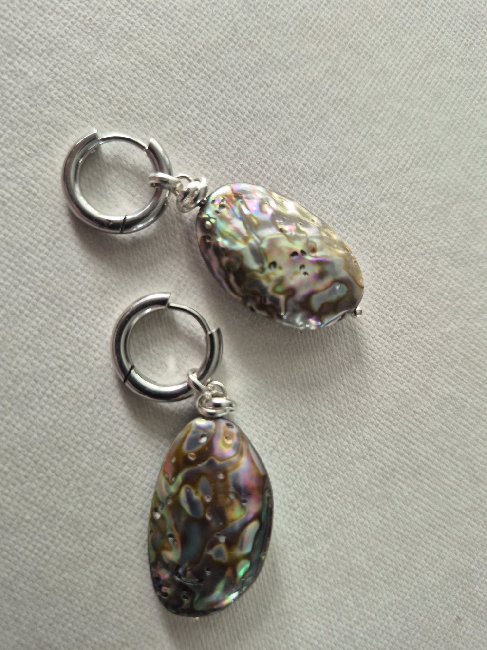 Abalone Drop Hoop Earrings - Iridescent Shell - Picture 4 of 5